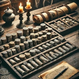 Desk with coins being counted